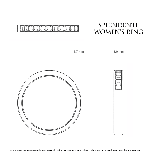 Splendente Women's Wedding Band in Platinum 950 AU - Dimensions
