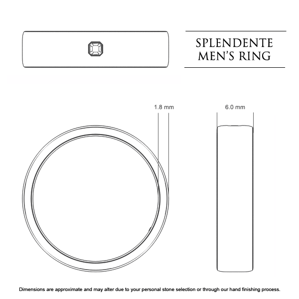 Splendente Men's Wedding Band in Platinum 950 AU - Dimensions