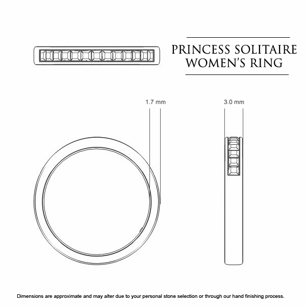 Princess Women's Wedding Band in 18kt White Gold AU - Dimensions