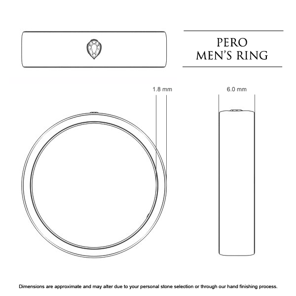 Pero Men's Wedding Band in Platinum 950 AU - Dimensions