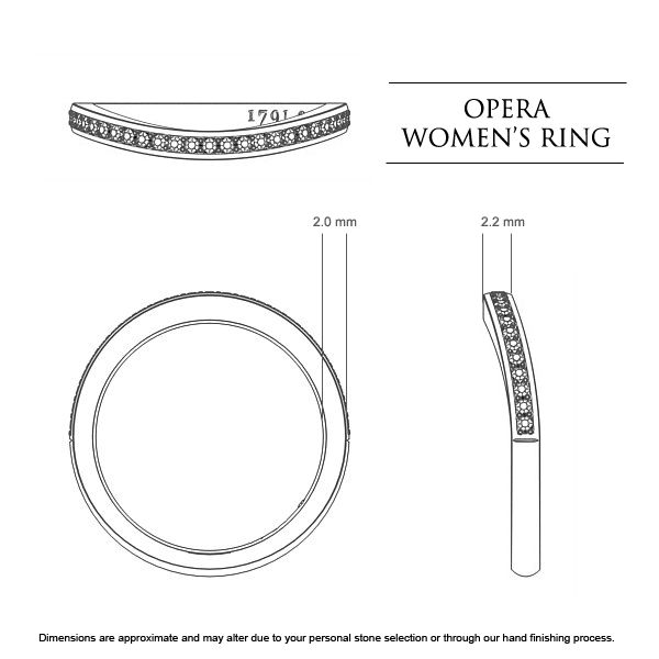 Opera Women's Wedding Band in 18kt White Gold AU - Dimensions