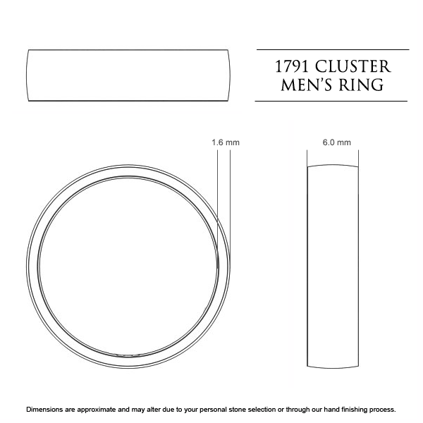 1791 Cluster Men's Wedding Band in 18kt White Gold AU - Dimensions