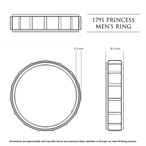 1791 Princess Men's Wedding Band in Platinum 950 AU - Dimensions