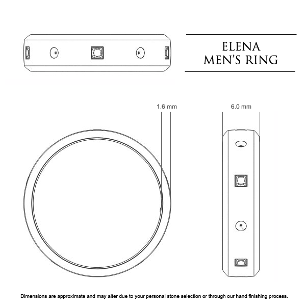 Elena Men's Wedding Band in Platinum 950 AU - Dimensions