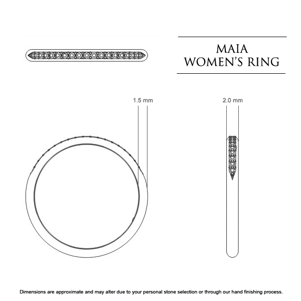 Maia Women's Wedding Band in Platinum 950 AU - Dimensions