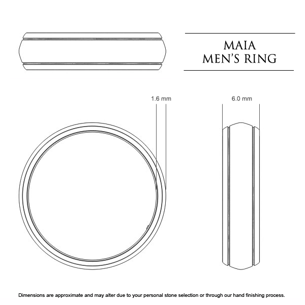Maia Men's Wedding Band in 18kt Yellow Gold AU - Dimensions