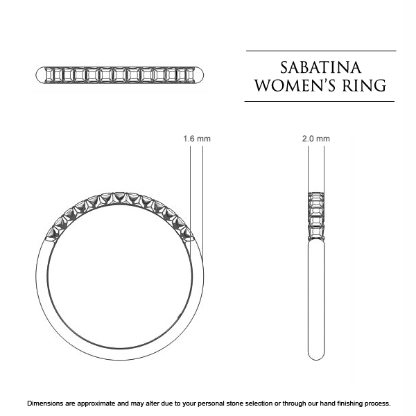 Sabatina Women's Wedding Band in 18kt Yellow Gold AU - Dimensions