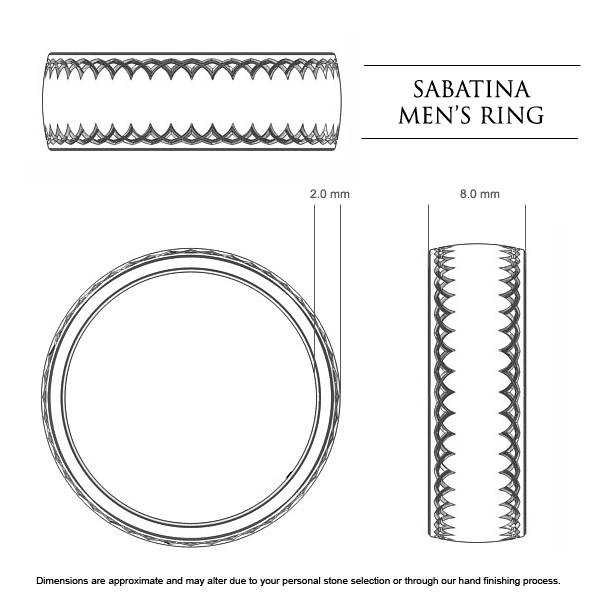 Sabatina Men's Wedding Band in Platinum 950 AU - Dimensions