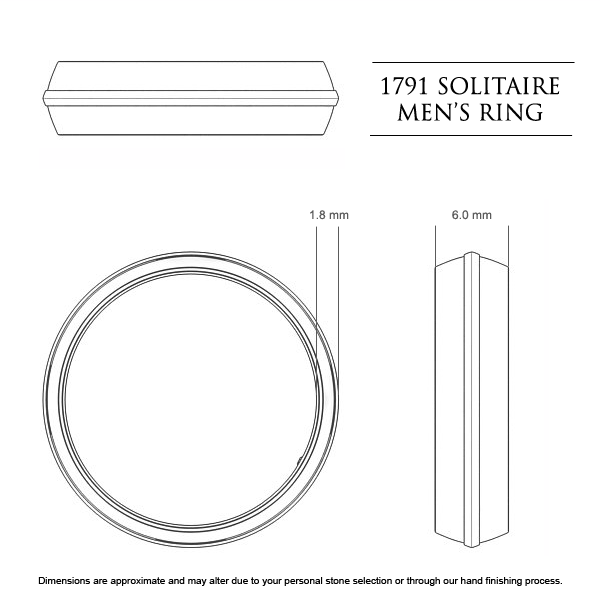 1791 Solitaire Men's Wedding Band in 18kt Yellow Gold AU - Dimensions
