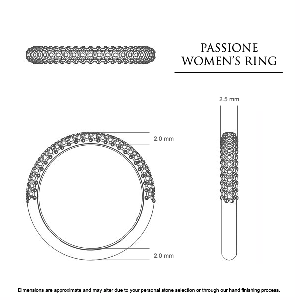 Passione Women's Wedding Band in 18kt White Gold AU - Dimensions