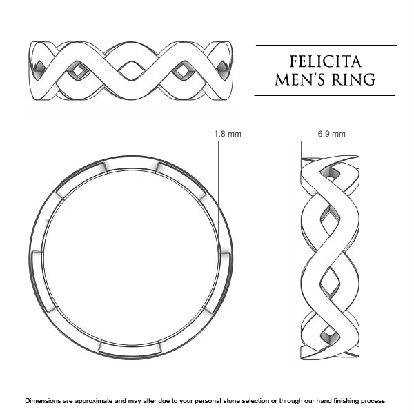 Felicita Men's Wedding Band in 18kt White Gold AU - Dimensions