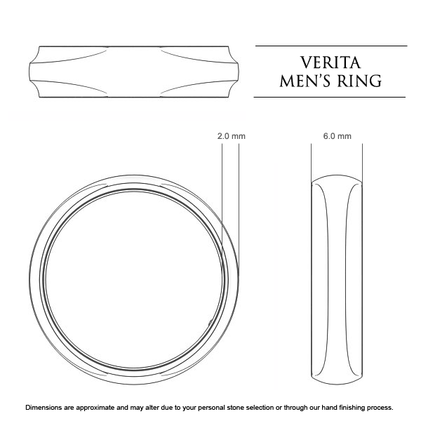 Verita Men's Wedding Band in 18kt White Gold AU - Dimensions