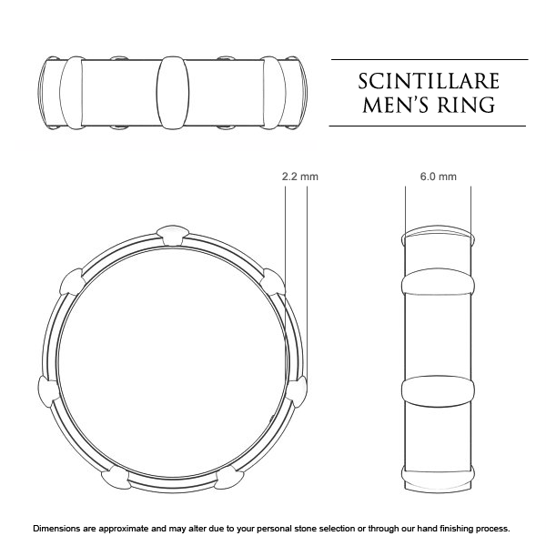 Scintillare Men's Wedding Band in 18kt Yellow Gold AU - Dimensions
