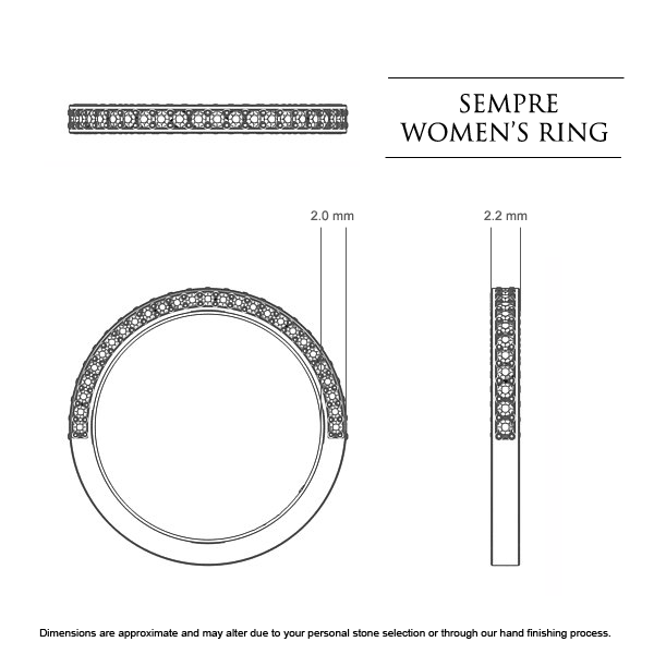 Sempre Women's Wedding Band in 18kt White Gold AU - Dimensions