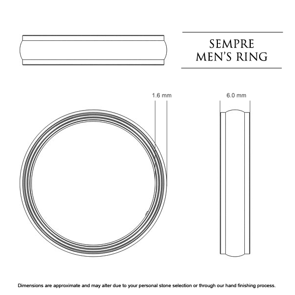 Sempre Men's Wedding Band in Platinum 950 AU - Dimensions